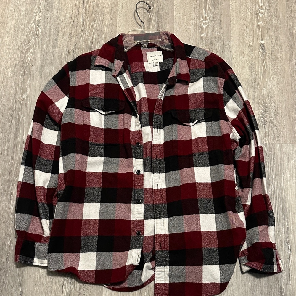 American Eagle Outfitters Red, Black, and White Plaid Shirt